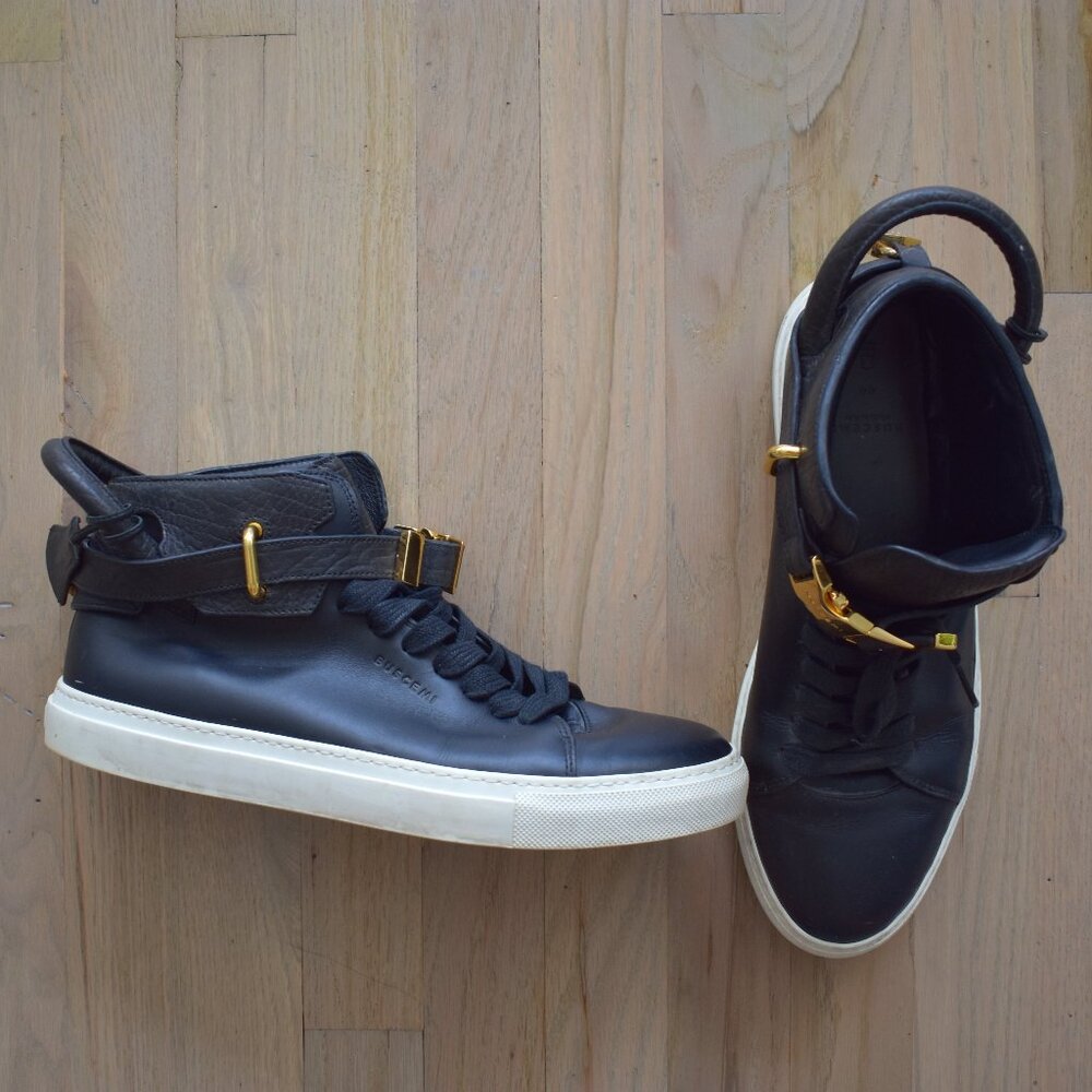 Buscemi Black Leather 100MM Sneakers with Gold Buckle Size 44
